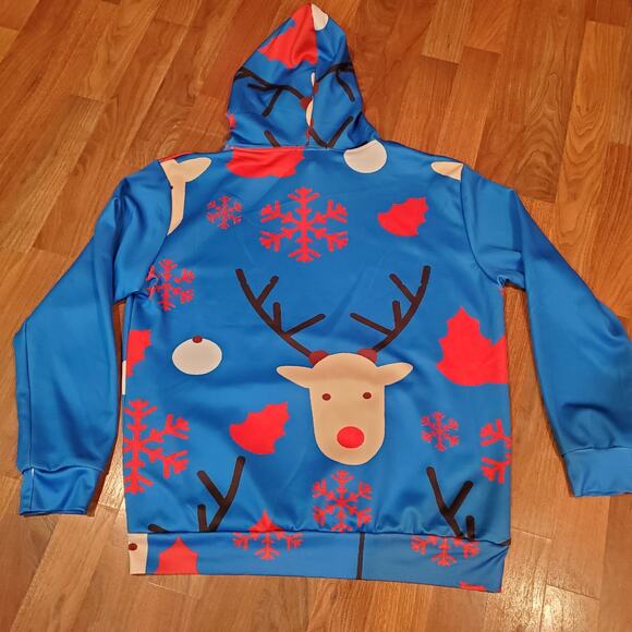 John Hancock Reindeer Christmas Hoodie Blue Men’s XL - Picture 5 of 6
